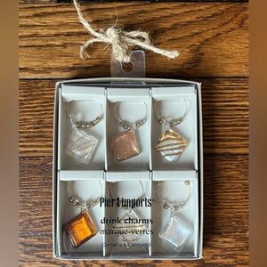 Pier 1 Imports Glass Wine Charms - Gold & Silver Accent Set - 6 Charms